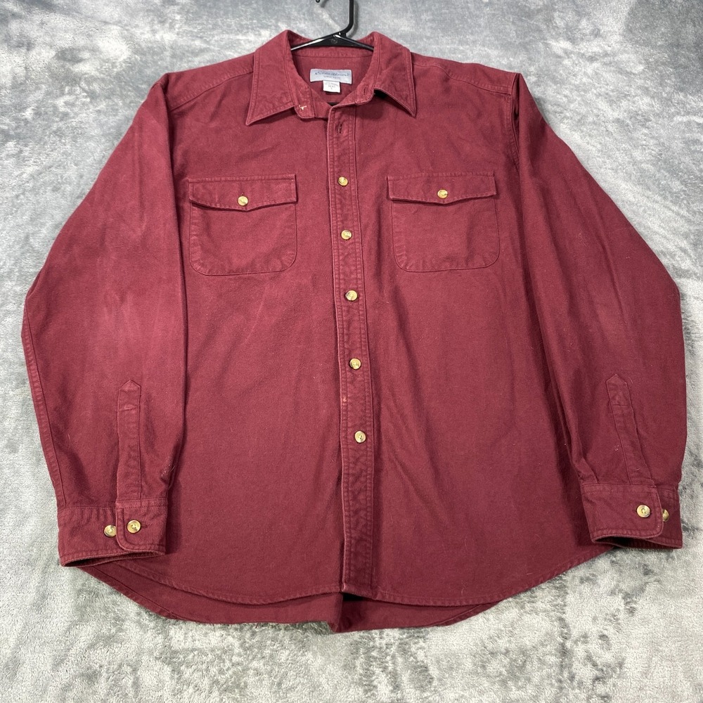 Eddie Bauer Shirt Mens Large Red Heavy Flannel Button Long Sleeve Gorp Cabincore